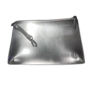 Tory Burch Metallic Silver Block-T Pouch / Wristlet